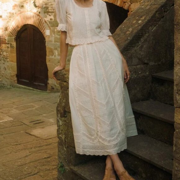 Christy Dawn The Sulien Skirt in Pearl Ivory Lace Eyelet Maxi - Picture 5 of 13